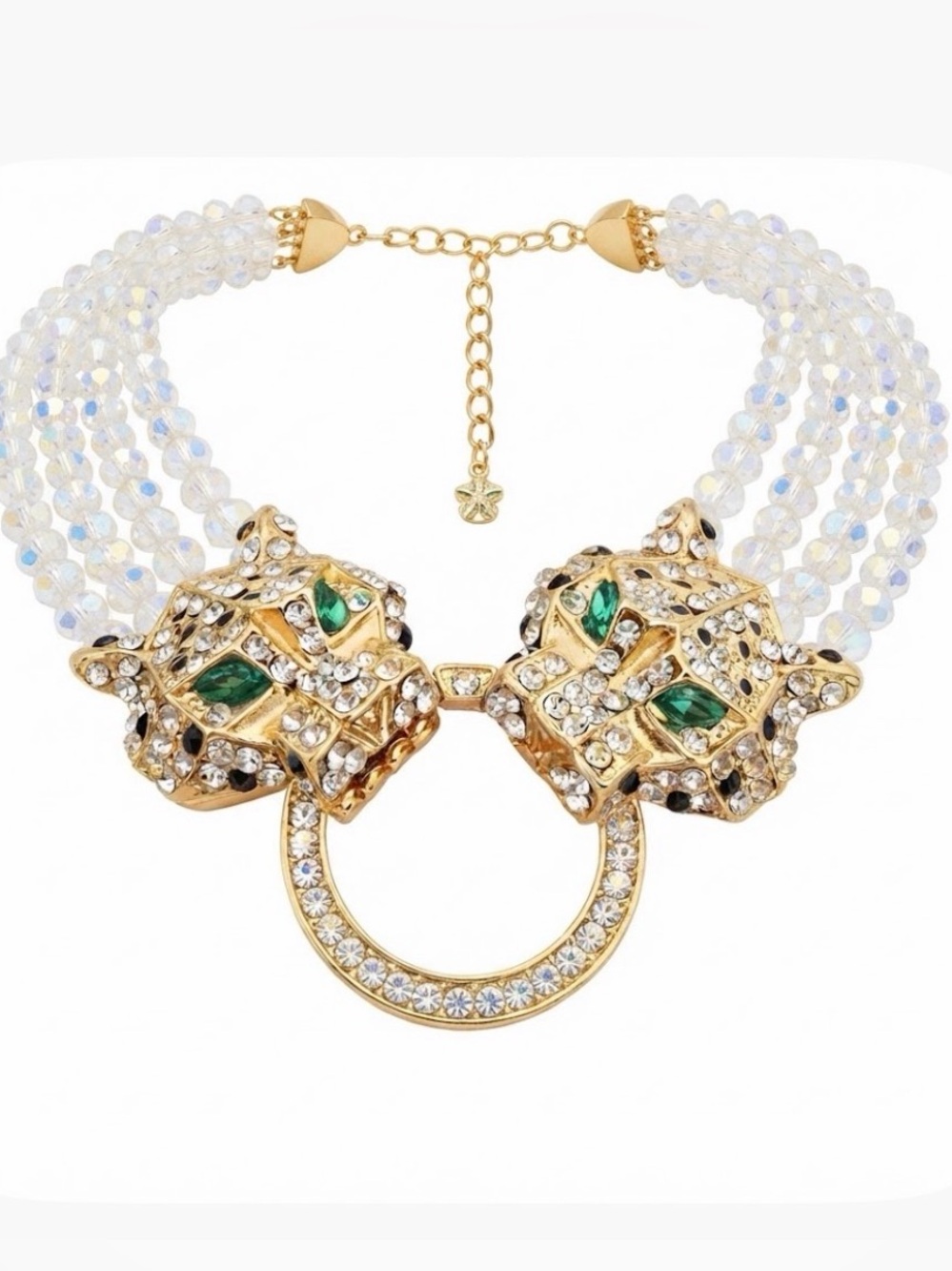 NWT ⚜️💎⚜️ Eye Candy Los Angeles Double Leopard Glass Bead Statement Necklace - Picture 3 of 6